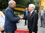 (Foto) Máximo dirigente político de Vietnam preside acto de bienvenida al presidente indio