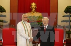 Máximo dirigente partidista de Vietnam recibe al premier indio