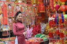 Calle de Hang Ma bulliciosa en vísperas del Año Nuevo Lunar