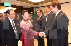 Presidenta del Parlamento vietnamita dialoga con representantes de empresas singapurenses