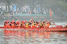 Reportan nutrida participación en regata tradicional de barcos de dragón en Hanoi 