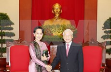 Máximo dirigente partidista de Vietnam dialoga con consejera de Estado de Myanmar