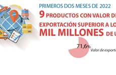 Nueve productos con valor de exportaciones superior a los mil millones de dólares