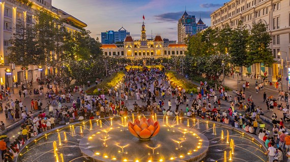 La bella Ciudad Ho Chi Minh desde arriba