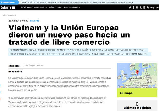 Prensa argentina publica sobre tratado de libre comercio entre Vietnam-UE hinh anh 1
