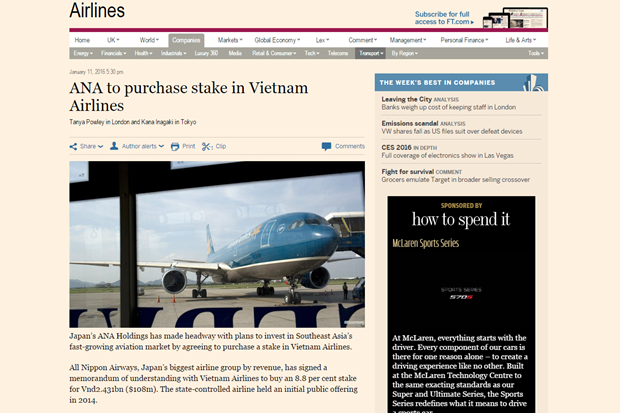 Periodico britanico: Vietnam, un mercado atractivo para grupo aereo japones ANA hinh anh 1