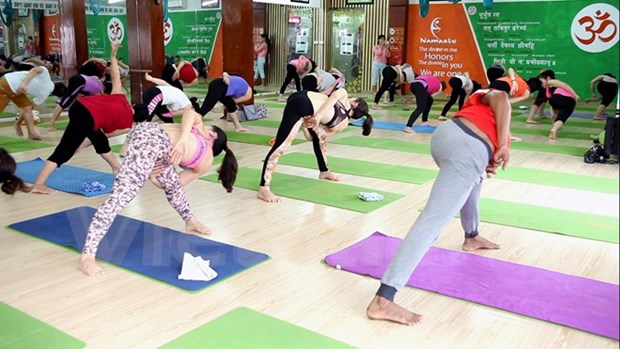 Dia Internacional del Yoga se celebra en nueve localidades vietnamitas hinh anh 1