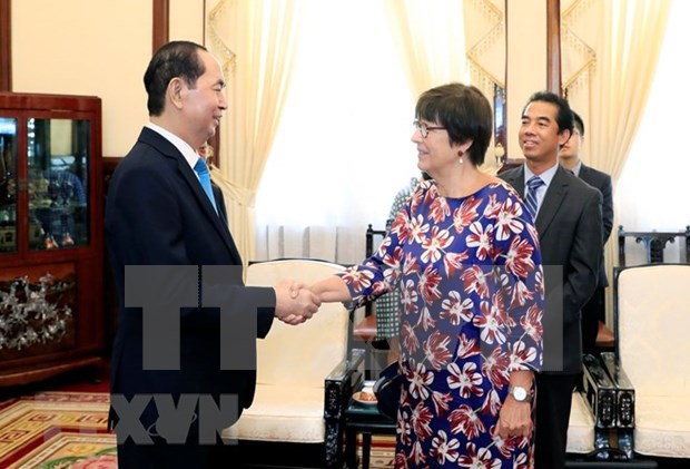 Presidente de Vietnam recibe a saliente embajadora belga hinh anh 1
