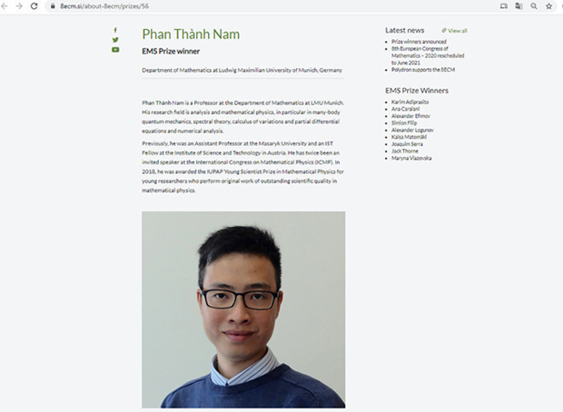 Profesor vietnamita gana premio de la Sociedad Europea de Matematicas hinh anh 1