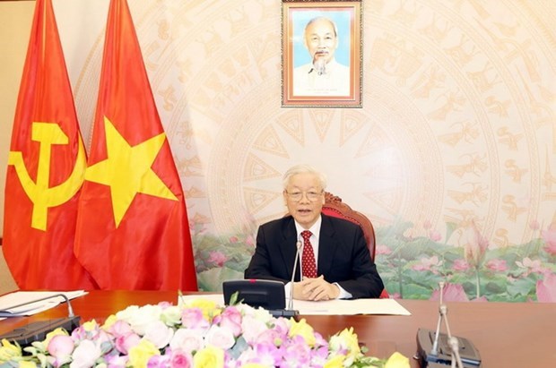 Maximo dirigente de Vietnam dialoga con nuevo secretario general del Partido Popular Revolucionario de Laos hinh anh 1