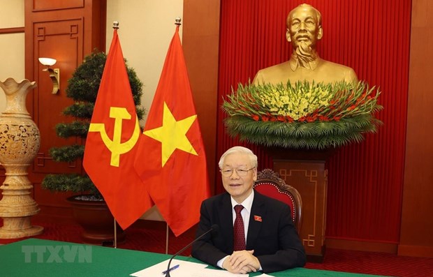 Maximo dirigente partidista de Vietnam dialoga con presidente de Rusia hinh anh 1