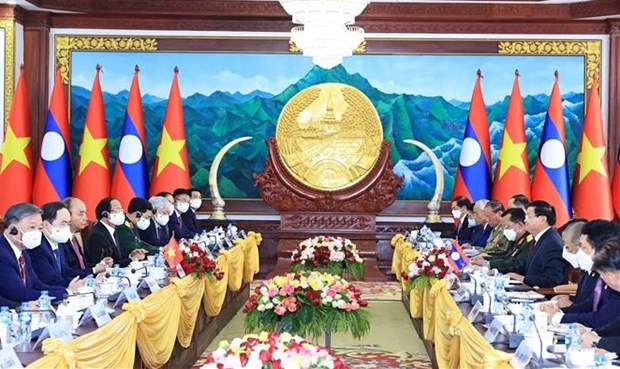 Presidente vietnamita se reune con maximo dirigente de Laos hinh anh 1
