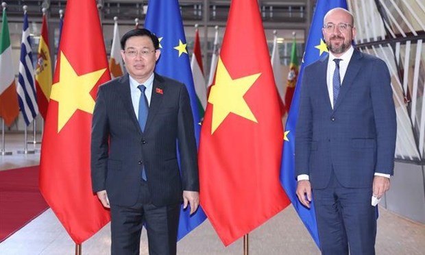 Lider parlamentario de Vietnam se reune con presidente del Consejo Europeo hinh anh 1