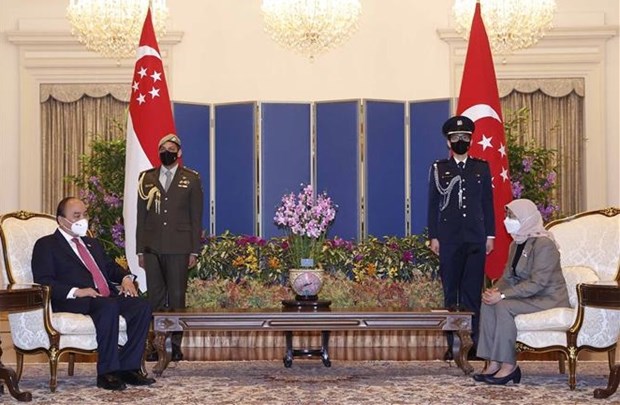 Presidente vietnamita se reune con su homologa de Singapur hinh anh 1