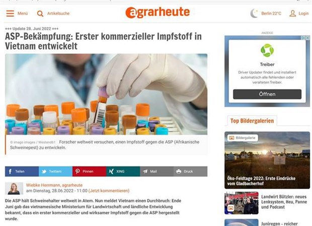 Prensa alemana aprecia avance de Vietnam en produccion de vacuna contra PPA hinh anh 1