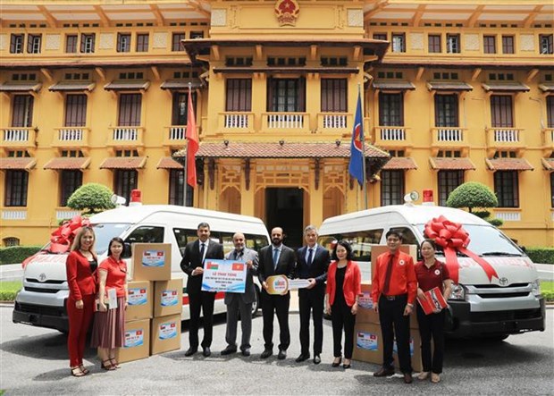 Cruz Roja de Vietnam recibe equipos e insumos medicos obsequiados por Oman hinh anh 1
