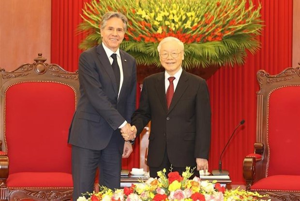 Maximo dirigente de Vietnam recibe al secretario de Estado de Estados Unidos hinh anh 1
