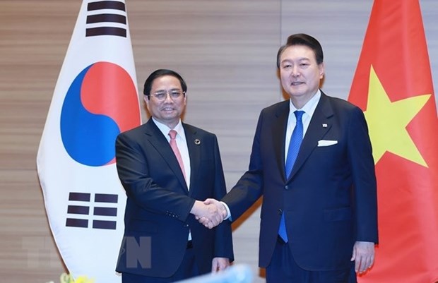 Premier vietnamita se reune con el presidente de Corea del Sur en Japon hinh anh 2