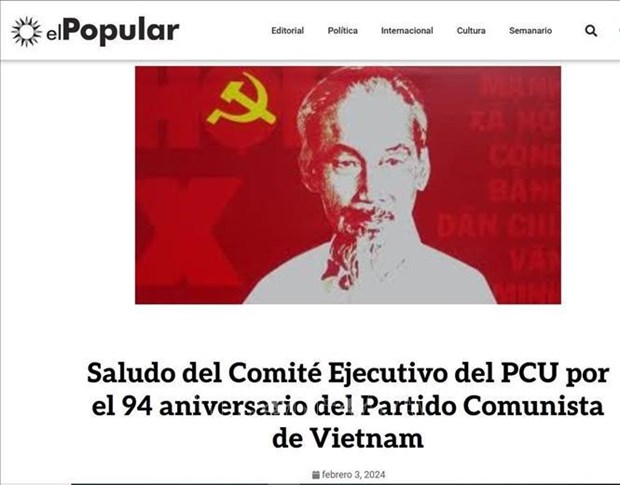 Partido Comunista de Uruguay felicita 94 aniversario del Partido Comunista de Vietnam hinh anh 1