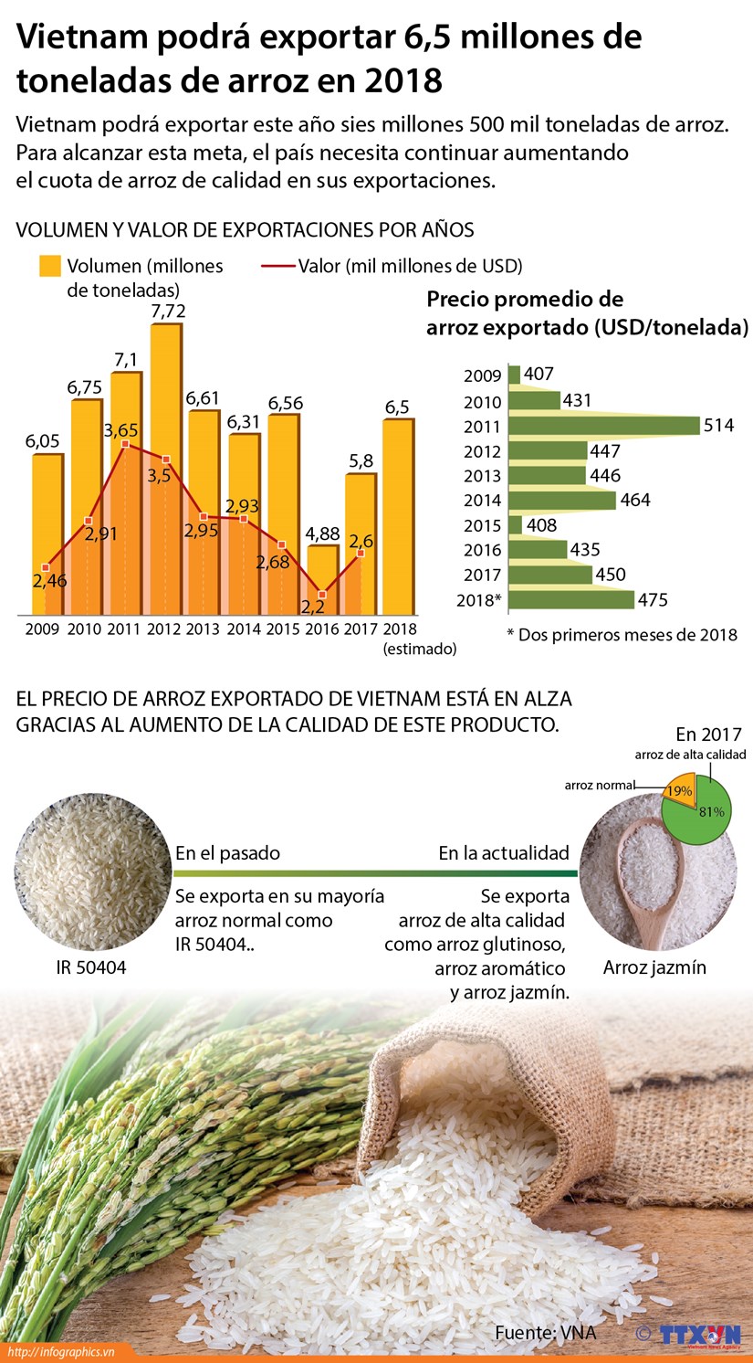 [Infografia] Vietnam podra exportar 6,5 millones de toneladas de arroz en 2018 hinh anh 1