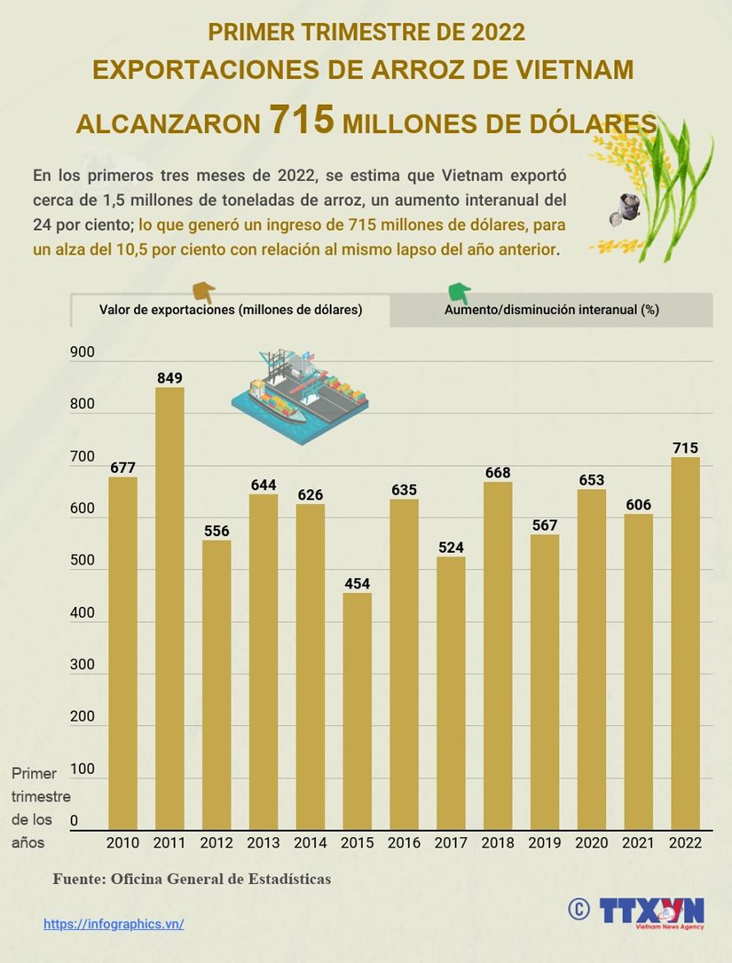 Exportaciones de arroz de Vietnam alcanzaron 715 millones de dolares en primer trimestre hinh anh 1